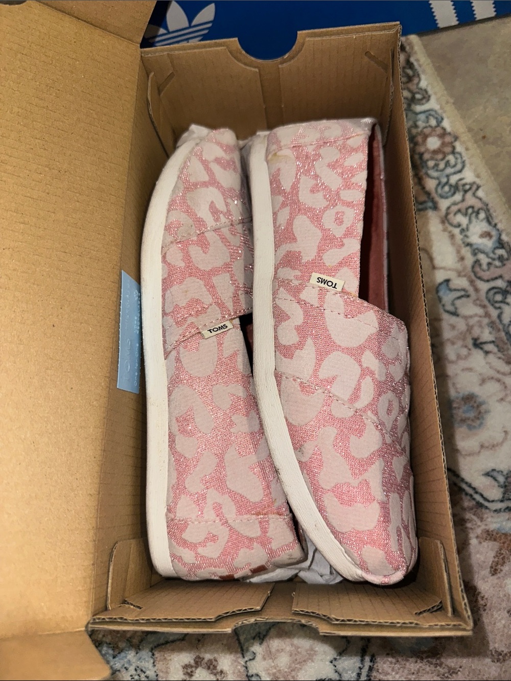 TOMS Pink Glitter Leopard Print Slip-Ons